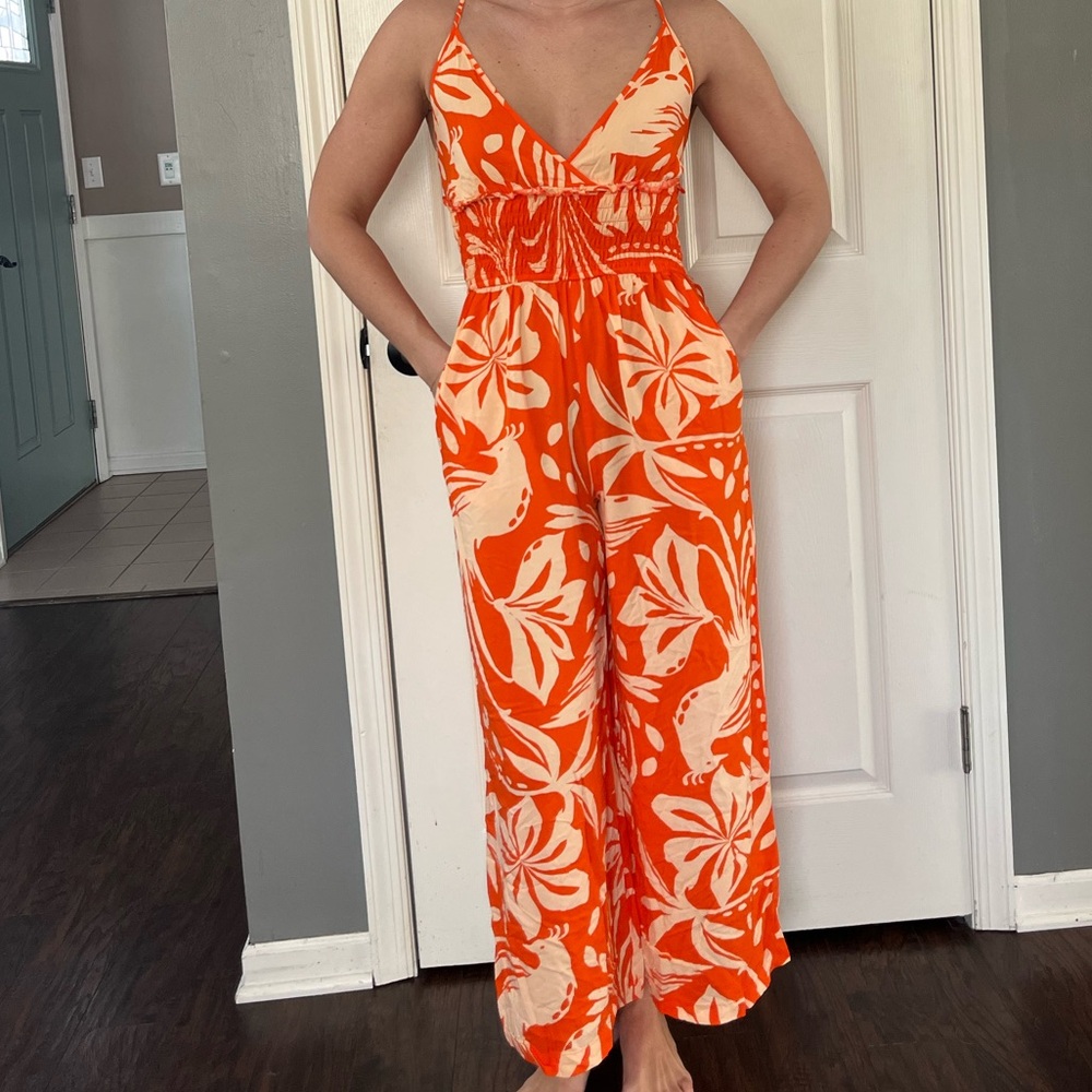 Patrons of Peace Bright Orange Floral Jumpsuit